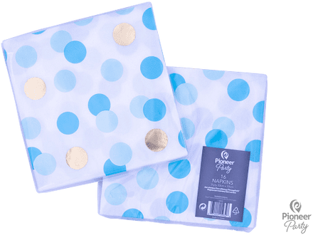 16 Blue & Gold Dots Paper Napkins