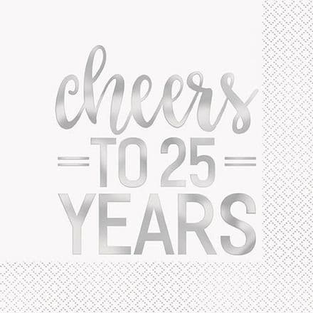 16 'cheers to 25 years' 25th Anniversary Napkins