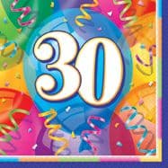 16 Happy 30th Birthday Balloons Theme Paper Party Napkins