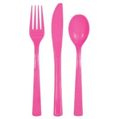 18 Piece Hot Pink Party Plastic Cutlery Set