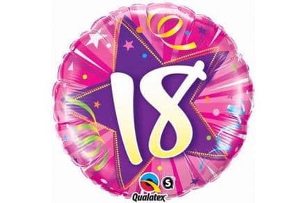 18th Birthday Shining Star Bright Pink Foil Balloon 18"