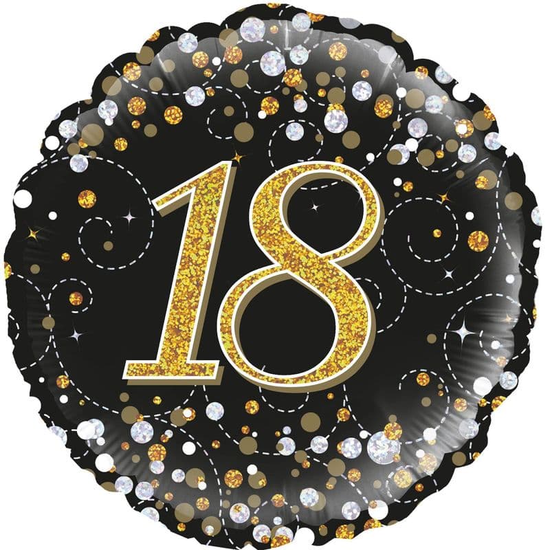 18th Birthday Sparkle Fizz Black & Gold Foil Balloon