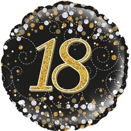 18th Birthday Sparkle Fizz Black & Gold Foil Balloon