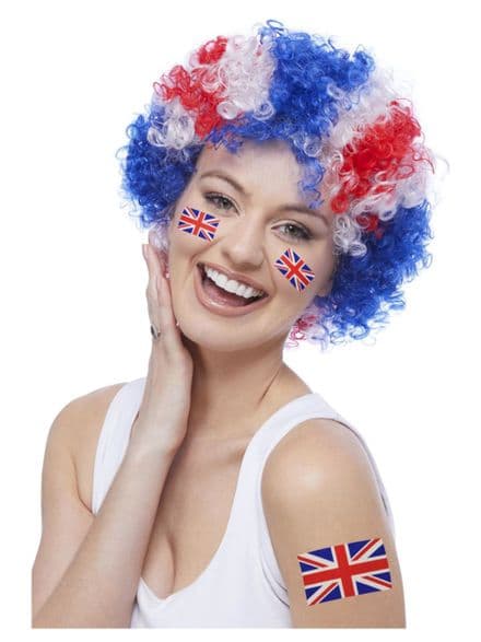 1970's Afro Wig In Union Jack Colours