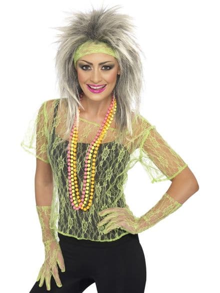 1980's Neon Green Lace Net Vest Set