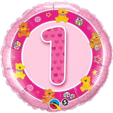 1st Birthday Teddies Pink Foil Balloon