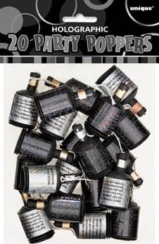 20 Black & Silver Party Poppers