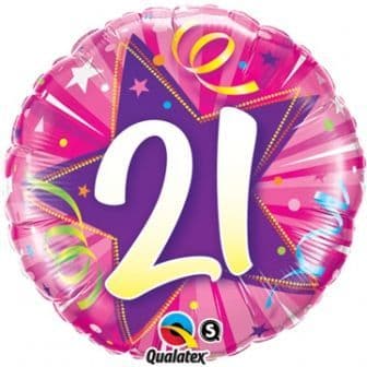 21st Birthday Shining Star Hot Pink Foil Balloon 18"