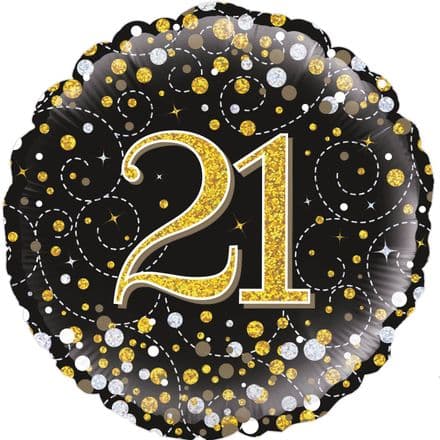 21st Birthday Sparkle Fizz Black & Gold Foil Balloon