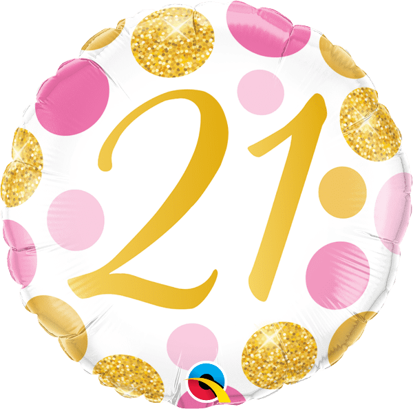 21st Gold & Pink Dots Foil Balloon