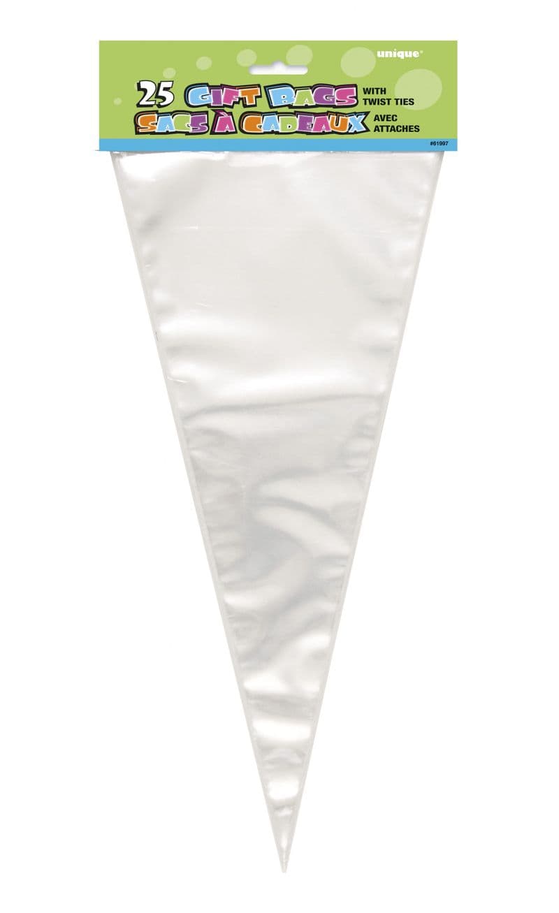 25 Clear Cone Shaped Cello Plastic Gift Bags Loot/ Party Bags