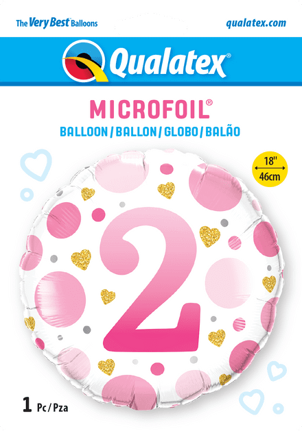 2nd Birthday Pink Dots & Gold Hearts Foil Balloon