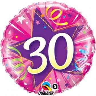 30th Birthday Shining Star Hot Pink Foil Balloon 18"