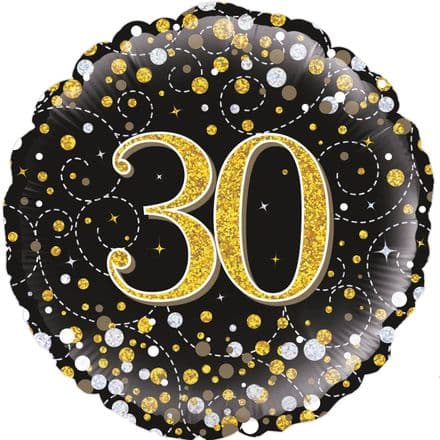 30th Birthday Sparkle Fizz Black & Gold Foil Balloon
