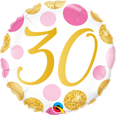 30th Gold & Pink Dots Foil Balloon