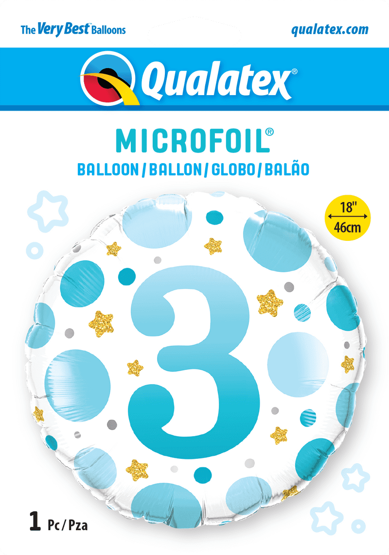 3rd Birthday Blue Dots & Gold Stars Foil Balloon