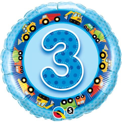 3rd Birthday Diggers Blue Foil Balloon