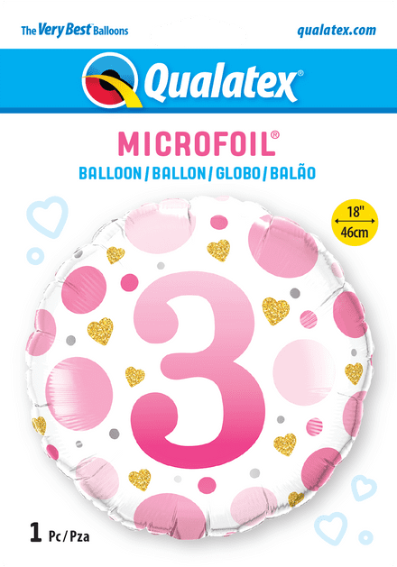 3rd Birthday Pink & Gold Hearts Foil Balloon