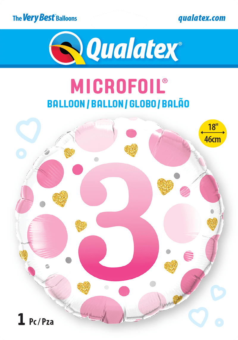 3rd Birthday Pink & Gold Hearts Foil Balloon