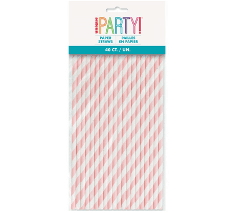 40 Pale Pink Paper Drinking Straws