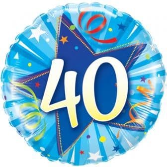 40th Birthday Shining Star Bright Blue Foil Balloon 18"