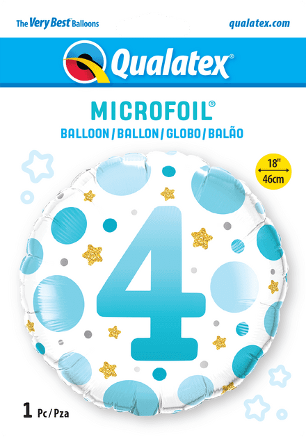 4th Birthday Blue Dots & Gold Stars Foil Balloon