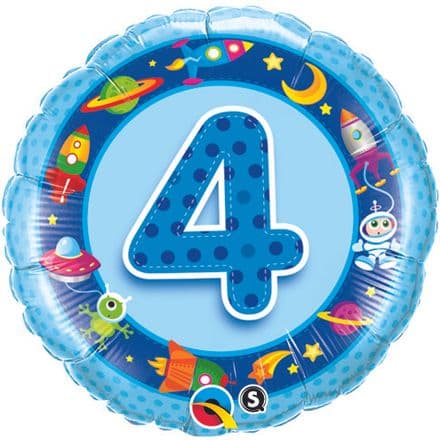 4th Birthday Space Blue Foil Balloon