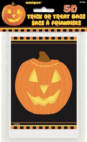 50 Halloween Pumpkin Glow Trick-Or-Treat Plastic Loot Bags
