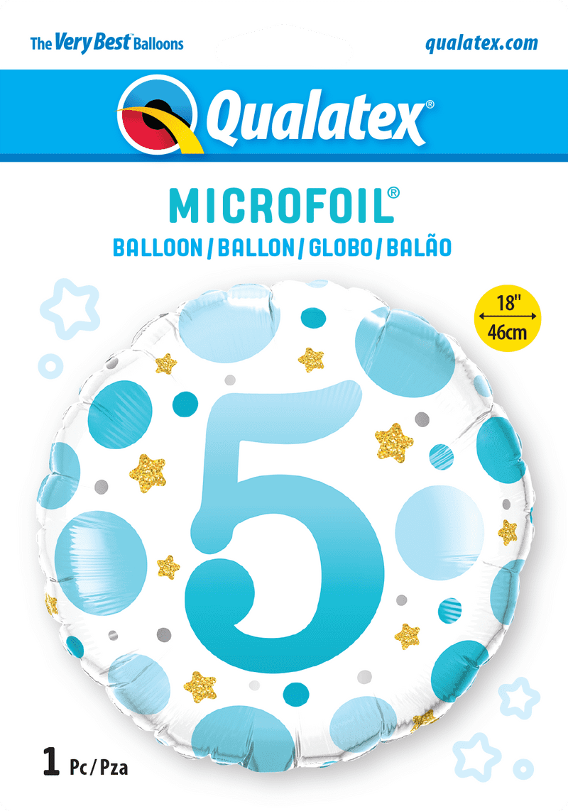 5th Birthday Blue Dots & Gold Stars Foil Balloon