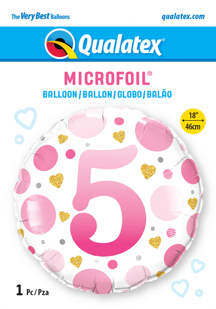 5th Birthday Pink Dots & Gold Hearts Foil Balloon