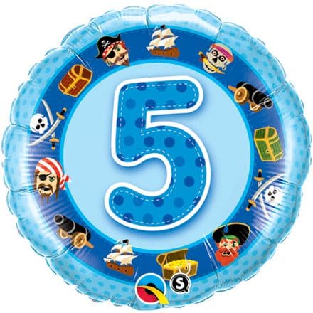 5th Birthday Pirates Blue Foil Balloon