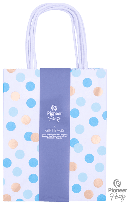 6 Blue & Gold Dots Paper Gift Bags