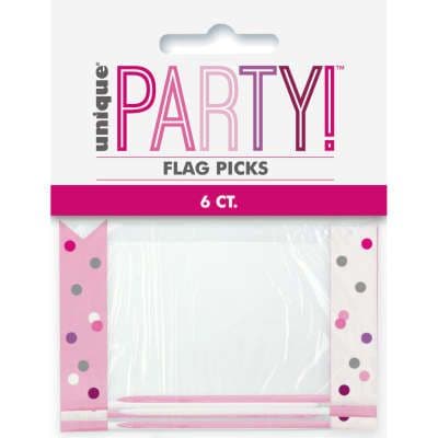 6 Pink Dotty Flag Picks