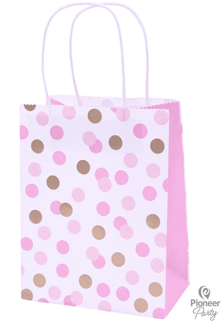 6 Pink & Gold Dots Paper Gift Bags