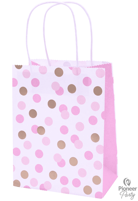 6 Pink & Gold Dots Paper Gift Bags