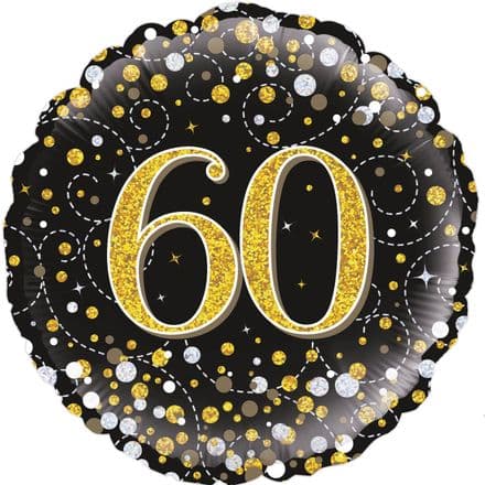 60th Birthday Sparkle Fizz Black & Gold Foil Balloon