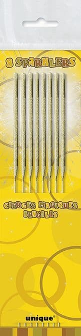7" Cake Sparklers 8 Pk Gold