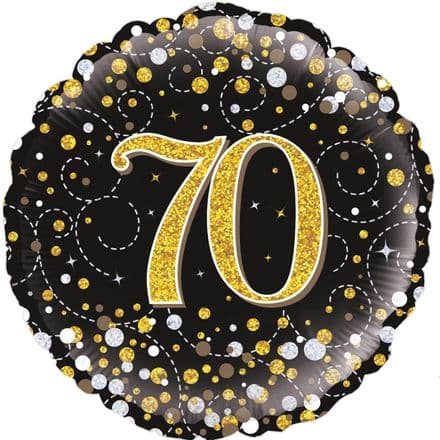 70th Birthday Sparkle Fizz Black & Gold Foil Balloon