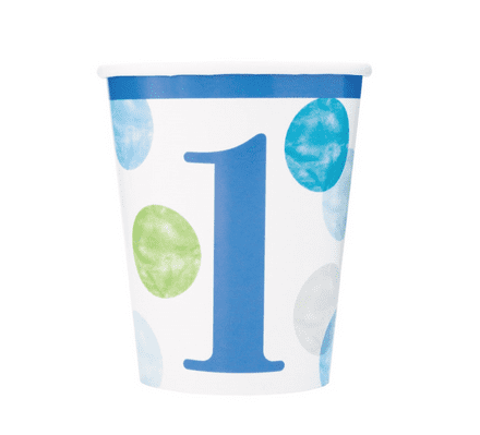 8 1St Birthday Blue Dots Theme Paper Party Cups