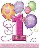 8 1st Birthday Pink Balloons Theme Plastic Loot/ Party Bags