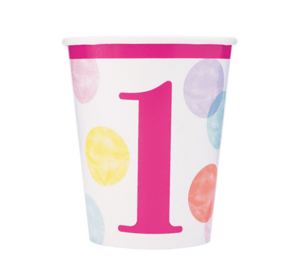 8 1St Birthday Pink Dots Theme Paper Party Cups