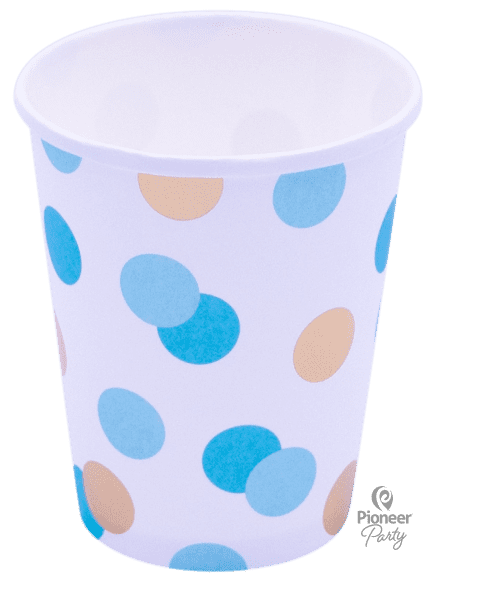 8 Blue & Gold Dots Paper Party Cups 250ml