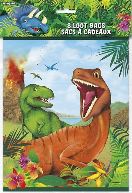 8 Dinosaur Plastic Loot/ Party Bags