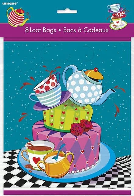 8 Mad Hatters Tea Party Plastic Loot/ Party Bags