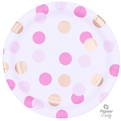 8 Pink & Gold Dots Paper Party Plates 23cm