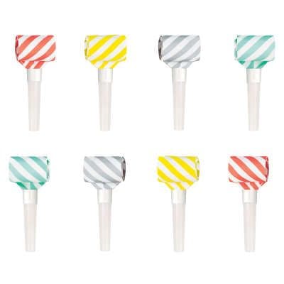 8 Striped Squawker Blowouts Party Noisemakers