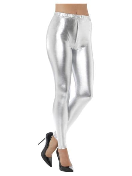 80's Metallic Disco Leggings in Silver