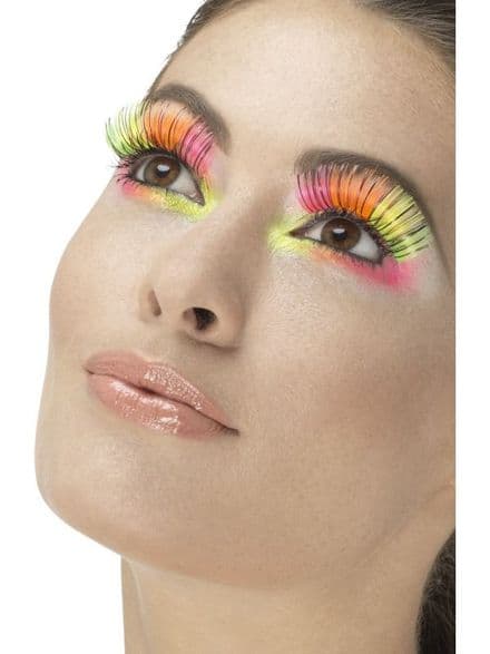 80's Neon Multi-coloured Party Eyelashes