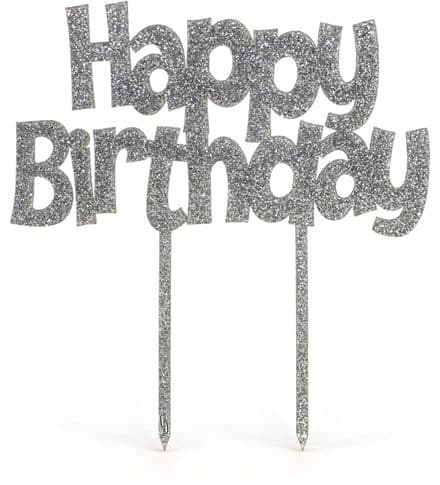 Acrylic Silver Glitter Happy Birthday Cake Topper