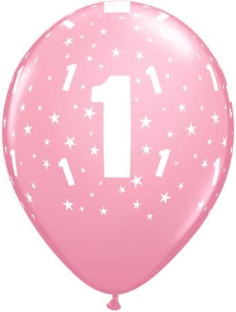 Age 1 Birthday Pink Balloons 6 Pack